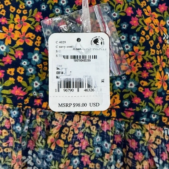 Free People Navy Combo I Found You Floral Print Blouse XL Boho Peasant Cotton - Picture 14 of 14